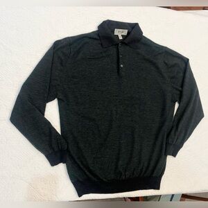 Pringle of Scotland Sweater Polo Men XL Gray Green Lambswool Knit Polo Jumper